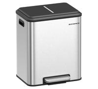 SONGMICS, poubelle de cuisine, système de tri des déchets, 2 x 15 litres, acier inoxydable, couleur argent métallique, capacité totale 30 litres
