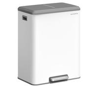 SONGMICS, poubelle de cuisine, système de tri des déchets, 2 x 30 litres, acier, couleur blanc nuage, capacité totale 60 litres