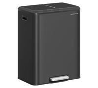 SONGMICS, poubelle de cuisine, système de tri des déchets, 2 x 30 litres, acier, couleur noir encre, capacité totale 60 litres
