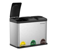 SONGMICS Poubelle de Cuisine Triple, Poubelle de Tri, Corbeille à Pédale, en Métal, Volume 45L, 3 x 15L, avec Couvercle, en Acier, Argent LTB45L