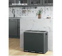 SONGMICS Poubelle Système de tri sélectif, 3 x 18 L, ergonomique, 3 compartiments, cuisine