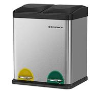 SONGMICS Poubelle de recyclage 30 L, seau de tri avec pétales, en acier, 2 x 15 L, seau intérieur amovible, pétales colorés, pour cuisine, salon, argent et noir LTB30L