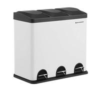 SONGMICS Poubelle de recyclage 54L, Poubelle de tri, avec pétales, en acier, 3 compartiments, seaux intérieurs amovibles, 6 étiquettes de tri, pour un tri facile, Blanc et Noir LTB54W