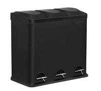 SONGMICS Poubelle de recyclage 54L, Poubelle de tri, avec pétales, en acier, 3 compartiments, seaux intérieurs amovibles, 6 étiquettes de tri, pour un tri facile, Noir LTB54B