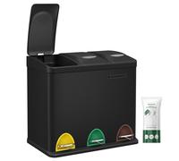 SONGMICS Poubelle de recyclage, Poubelle à pédales 3-en-1, 24 litres en métal, pour cuisine, durable, facile à nettoyer, Noir