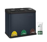 SONGMICS Poubelle de recyclage, Poubelle à pédales 3-en-1,Poubelle 24 litres en métal,pour cuisine,durable,Gris anthracite LTB24GS