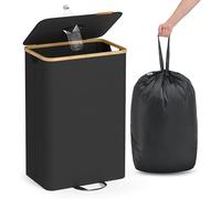 SONGMICS Poubelle de Recyclage pour Bouteilles et Canettes, 95 L, Collecteur d’Emballage de Boisson, avec Trou, Couvercle, Sac avec Poignées, Cuisine, Noir d'encre et Beige Naturel RRB509B01