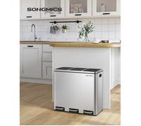 SONGMICS Poubelle Système de tri sélectif, 3 x 18 L, ergonomique, 3 compartiments, cuisine