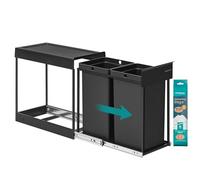 SONGMICS Poubelle de Tri Sélectif, Poubelle de Cuisine Extractible Coulissante, 2 Seaux de 15 L, Coulissement en Douceur, Structure en Acier, Couvercle en ABS, Noir d'Encre LTB950B01