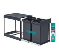 SONGMICS Poubelle de Tri Sélectif, Poubelle de Cuisine Extractible Coulissante, 2 Seaux de 20 L, Coulissement en Douceur, Structure en Acier, Couvercle en ABS, Gris LTB951GZ01