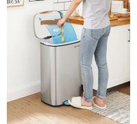 SONGMICS Poubelle, Poubelle à pédale, 50 litres, en acier, seau intérieur en plastique, avec couvercle à charnière, Softclose, hermétique, pour la cuisine, argent LTB050E01