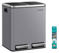 SONGMICS, poubelle pour cuisine, 2 x 15 litres, système de tri des déchets avec 2 compartiments, incluant 15 sacs poubelle, poubelle, poubelle à pédale, pour les déchets recyclables et les déchets org