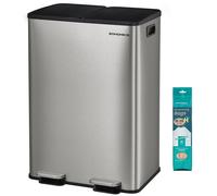 SONGMICS, poubelle pour cuisine, 2 x 30 litres, 2 compartiments, en acier inoxydable, couleur argent
