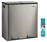 SONGMICS, poubelle pour cuisine, 2 x 30 litres, 2 compartiments, en acier inoxydable, couvercles à fermeture douce – argentée
