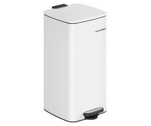 SONGMICS, poubelle pour cuisine, 30 litres, poubelle à pédale, en acier, avec bac intérieur, système de fermeture douce, fonction de maintien ouverte, couleur blanc nuage, modèle LTB593W02