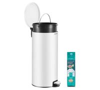 SONGMICS, poubelle pour cuisine, blanche, 30 litres, avec couvercle, système de fermeture en douceur