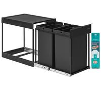 SONGMICS, poubelle pour cuisine, coulissante, structure en acier, couvercle en ABS, couleur noir encre, capacité 2 x 20 litres