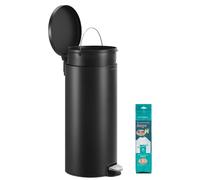 SONGMICS, poubelle pour cuisine, noire, 30 litres, avec couvercle, système de fermeture en douceur