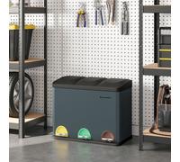 SONGMICS Poubelle pour la cuisine, Poubelle avec seau intérieur, Poubelle, 45 litres, Système de tri des déchets, Poubelle à pédale en inox, 3 x 15 litres, gris fumé-noir LTB45G