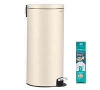 SONGMICS Poubelle Salle de Bain, 30 L, avec Pédale, Acier, Beige | Accessoires Salle de Bain, 29,5 x 37,1 x 63 cm, Seau Amovible, 15 Sacs, Collection PLUSHIC LTB031AZ02
