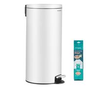 SONGMICS, poubelle pour cuisine, blanche, 30 litres, avec couvercle, système de fermeture en douceur