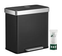 Poubelle de cuisine SONGMICS, 2 x 30 litres, système de tri des déchets, 2 compartiments, 15 sacs poubelle, poubelle en acier inoxydable, seau intérieur en plastique, avec couvercle, fermeture en douc