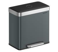 SONGMICS Poubelle Tri Sélectif 2 Bacs, 2 x 30L, Poubelle Double Cuisine en Acier Inoxydable,15 Sacs, Seaux en Plastique, Couvercles à Fermeture Lente, 58,2 x 36,5 x 60,5 cm, Gris Verdâtre LTB202G01