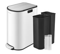 SONGMICS Poubelle Tri Sélectif 2 Bacs, 30 L et 20 L, avec Pédale | Poubelle Cuisine Double Compartiment pour Recyclage, Couvercles Ailes, Blanc et Noir, Collection PARRI LTB570W02