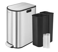 SONGMICS, poubelle pour cuisine, système de tri des déchets avec 2 compartiments, 30 L et 20 L, poubelle étroite, poubelle à pédale pour le recyclage et les déchets, avec couvercle en 2 parties, coule