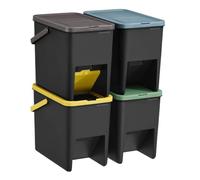 SONGMICS Poubelles de Tri pour la Cuisine, Lot de 4, Empilables, 20L, Recyclage, Couvercles à Ouverture par Pression, Autocollants, Coffre de Rangement, Noir LTB760BZ01