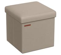 SONGMICS Pouf de 38 cm, Banc de Rangement Pliable avec Couvercle, Repose-Pieds Cube, Surface en PU, Capacité de Charge de 300 kg, pour Entrée, Salon, Chambre à Coucher, Marron Camel LSF010K03