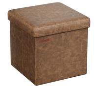 SONGMICS Pouf de 38 cm, Banc de Rangement Pliable avec Couvercle, Repose-Pieds Cube, Surface en PU, Capacité de Charge de 300 kg, pour Entrée, Salon, Chambre à Coucher, Marron Café LSF010K01