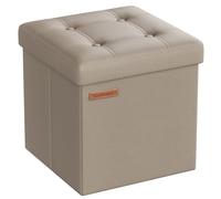 SONGMICS Pouf de 38 cm, Banc de Rangement Pliable avec Couvercle, Repose-Pieds Cube, Surface en PU, Capacité de Charge de 300 kg, pour Entrée, Salon, Chambre à Coucher, Marron Camel LSF030K13