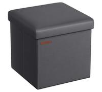 SONGMICS Pouf de 38 cm, Banc de Rangement Pliable avec Couvercle, Repose-Pieds Cube, Surface en PU, Capacité de Charge de 300 kg, pour Entrée, Salon, Chambre à Coucher, Gris Ardoise LSF010G01