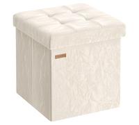 SONGMICS Pouf de 38 cm, Banc de Rangement Pliable avec Couvercle, Repose-Pieds Cube, Surface en PU, Capacité de Charge de 300 kg, pour Entrée, Salon, Chambre à Coucher, Blanc Chaud Clair LSF522WD01