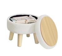 SONGMICS Pouf de Rangement Rond, Repose-Pieds, 31 x 31 x 29 cm | Siège d'Appoint avec Coffre, en Tissu Bouclette, pour Salon, Blanc Crème, Collection MACEO LOM515WD01