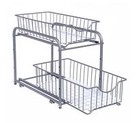 SONGMICS Organiseur de Cuisine, Étagère sous Évier, 2 Paniers Coulissants, Empilable, pour Rangement dans Placard, sous Lavabo, avec Tiroirs, pour Cuisine, Salle de bain, Argent KCS017E01