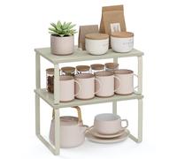 SONGMICS Rangements pour Placards de Cuisine, Lot de 2, Empilables | Étagères à Épices Extensibles, Métal et bois d'ingénierie, Beige sable et beige cappuccino, Collection Bystro KCS002K01