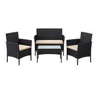 SONGMICS Salon de Jardin Extérieur, Table et Chaises | Ensemble de Mobilier, Surface Tressée en PE, pour Terrasse, Jardin, Balcon, Noir, Collection FUNLAND GGF002B01