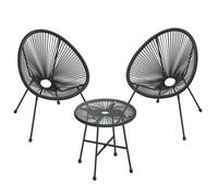SONGMICS Salon de Jardin, Lot 3 Meubles de Terrasse, 2 Chaises et 1 Table en Verre, Noir GGF013B02