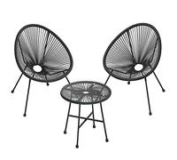 SONGMICS Salon de Jardin, Lot 3 Meubles de Terrasse, avec Table en Verre | Chaises d'Extérieur Acapulco, Noir, Collection FELIKS GGF013B02