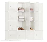 SONGMICS, système de rangement, armoire de rangement, ensemble de 16 boîtes, plastique – Dimensions : 123 cm de largeur x 123 cm de hauteur, couleur crème