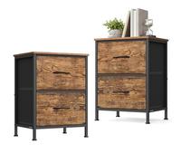 SONGMICS Table de Chevet, Lot de 2, 2 Tiroirs, en Tissu | Table de Nuit, pour Chambre, Couloir, Entrée, Salon, Marron rustique et Noir d'encre, Collection BELLAH LGS112KD01