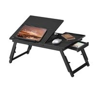 SONGMICS Table de Lit Pliable, avec Tiroir, 55 x 35 cm | pour Ordinateur Portable Jusqu’à 15,6 Pouces, Angle et Hauteur Réglables, Noir boisé, Collection BAMBOU LLD105BE01