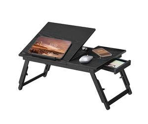 SONGMICS Table de Lit Pliable, avec Tiroir, 55 x 35 cm | pour Ordinateur Portable Jusqu’à 15,6 Pouces, Angle et Hauteur Réglables, Noir boisé, Collection BAMBOU LLD105BE01