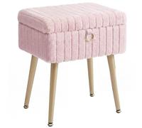 SONGMICS Tabouret de Coiffeuse, Tabouret avec Rangement, Repose-Pieds, Pieds en Métal, Rembourré, Pieds Réglables, pour Salon, Chambre, Dressing, Rose Bonbon LOM505SZ02