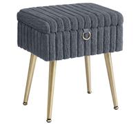 SONGMICS Tabouret de Coiffeuse, Tabouret avec Rangement, Repose-Pieds, Pieds en Métal, Rembourré, Pieds Réglables, pour Salon, Chambre, Dressing, Gris Ardoise LOM505GZ02