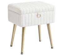SONGMICS Tabouret de Coiffeuse, Tabouret avec Rangement, Repose-Pieds, Pieds en Métal, Rembourré, Pieds Réglables, pour Salon, Chambre, Dressing, Blanc Crème LOM505WZ02