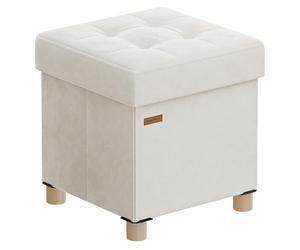 SONGMICS Tabouret de Rangement, Cube Pliable, 38 x 38 x 40 cm, Pouf, Repose-Pieds, 37 L, Surface en Velours, pour Chambre, Salon, Dortoir, Beige Cappuccino LSF0516W02