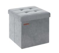 SONGMICS Tabouret de Rangement, Petit Pouf Pliable, 38 x 38 cm, Repose-Pieds Cubique avec Rangement, Charge jusqu'à 300 kg, pour Salon, Chambre, Dortoir, Gris Tourterelle LSF227G02